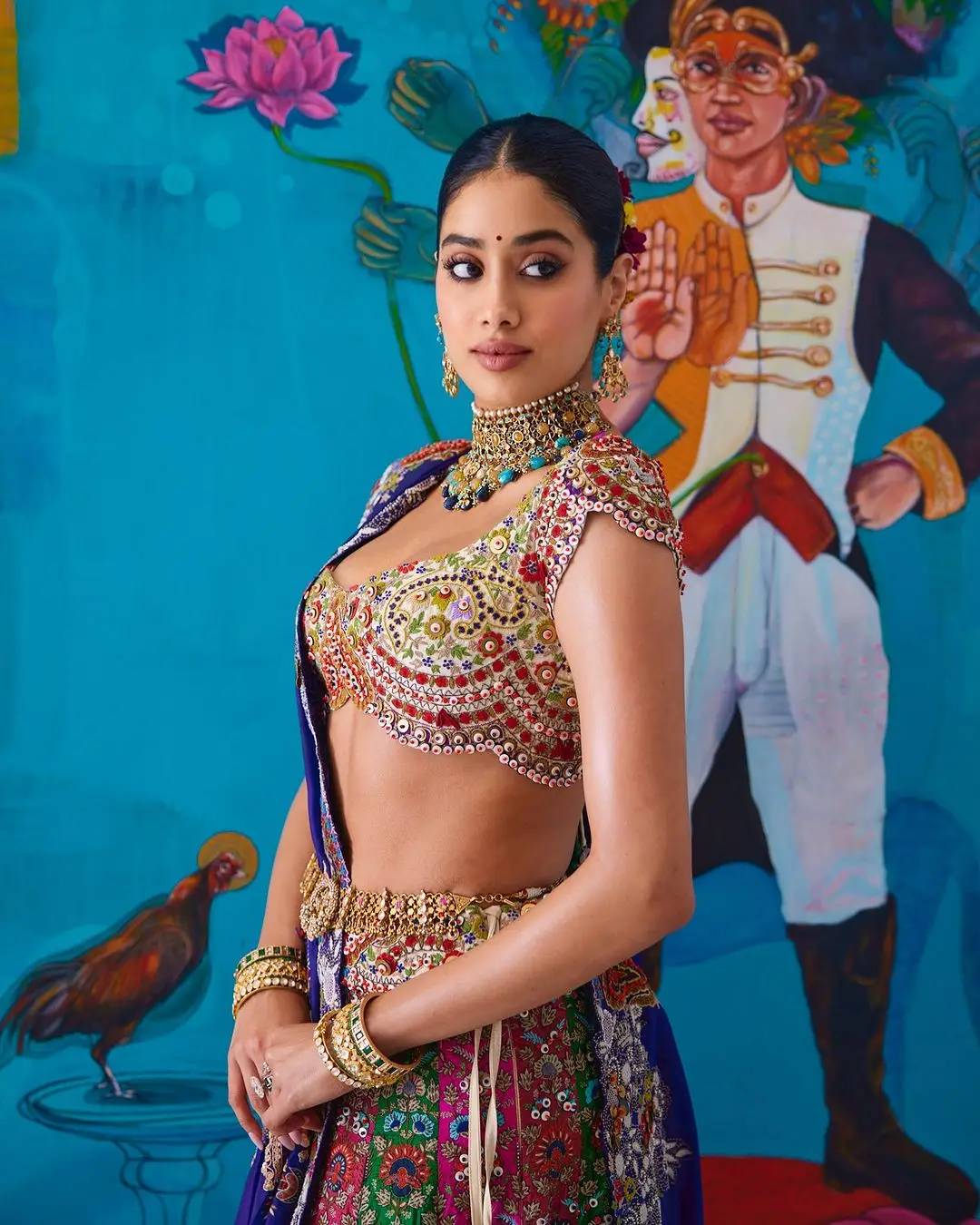 Janhvi Kapoor Stills in Blue Designer Lehenga Choli Voni